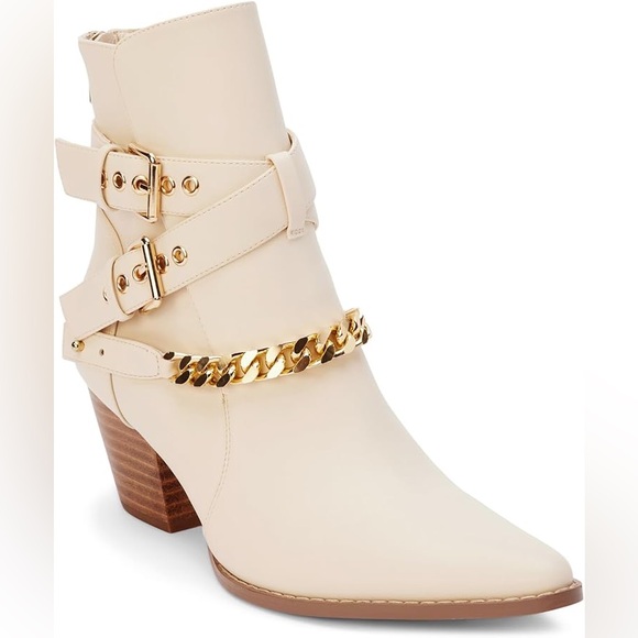 Matisse Cream Ankle Boots with Gold Chain Detail - Picture 2 of 3